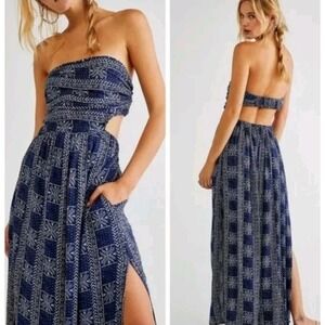 Free People FP Beach Peyton Maxi Tube Dress Soft Cotton Blue Size Medium